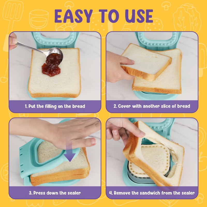 TACGEA Uncrustable Sandwich Cutter Maker â€“ Sandwich Sealer and Cutter for Lunchbox and Breakfast, Square Shape, Light Blue - Image 4