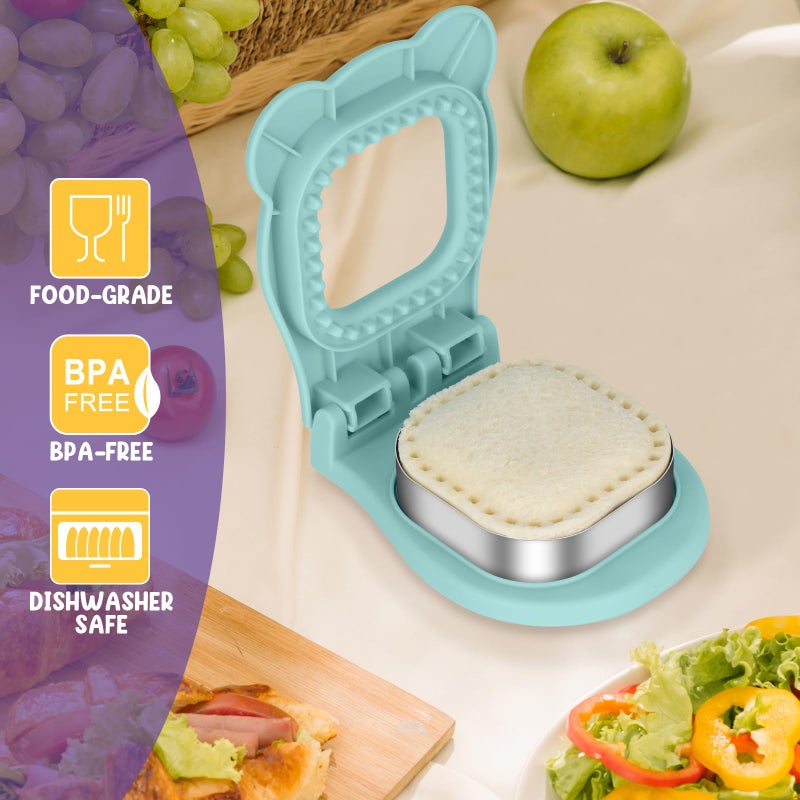 TACGEA Uncrustable Sandwich Cutter Maker â€“ Sandwich Sealer and Cutter for Lunchbox and Breakfast, Square Shape, Light Blue - Image 2
