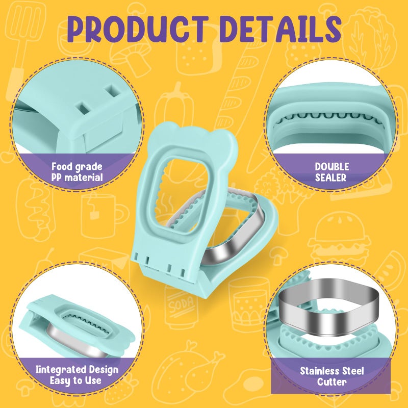 TACGEA Uncrustable Sandwich Cutter Maker â€“ Sandwich Sealer and Cutter for Lunchbox and Breakfast, Square Shape, Light Blue - Image 3
