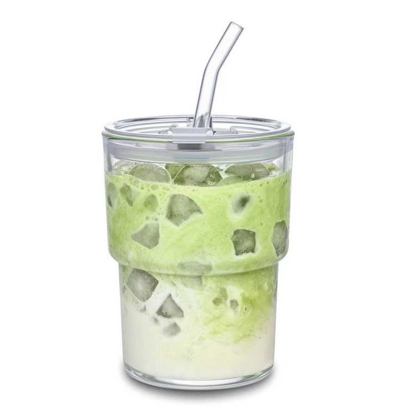 MINGHYZYA 13oz Glass Tumbler with Straw and Lid Sealed Carry On Reusable Iced Coffee CupsThick Wall Glass Coffee Drinking Glassware Cups - Image 2
