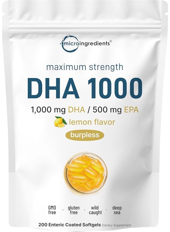 Micro Ingredients Omega 3 Fish Oil DHA Supplements 1000mg with EPA 500mg, 200 Softgels - Image 1