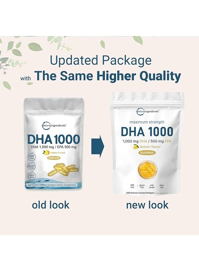 Micro Ingredients Omega 3 Fish Oil DHA Supplements 1000mg with EPA 500mg, 200 Softgels - Image 3