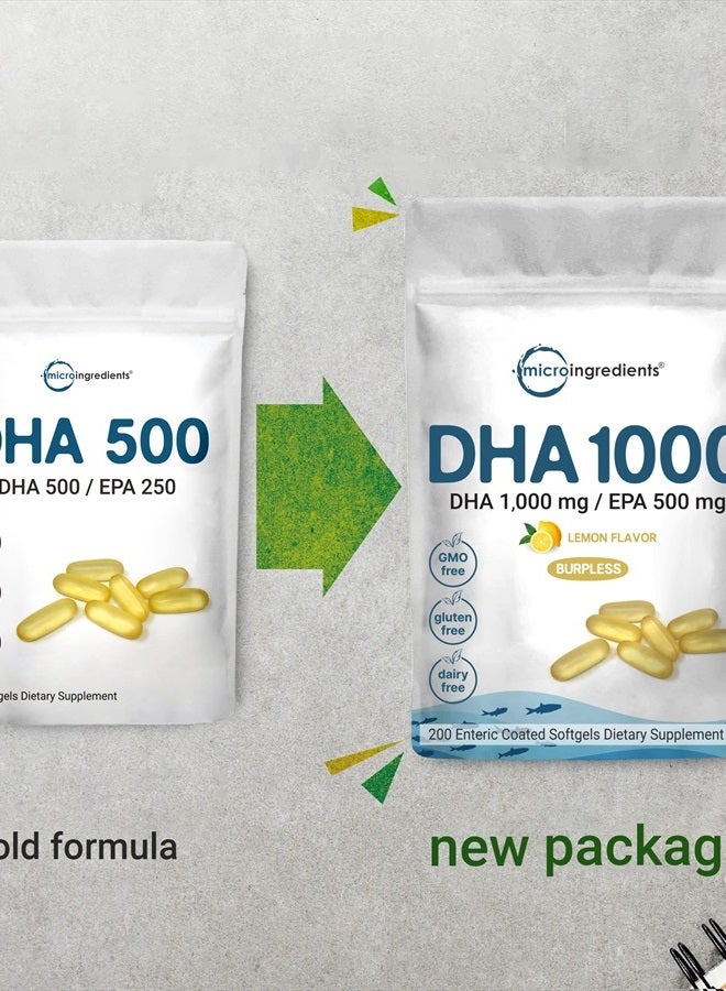 Micro Ingredients Omega 3 Fish Oil DHA Supplements 1000mg with EPA 500mg, 200 Softgels - Image 5