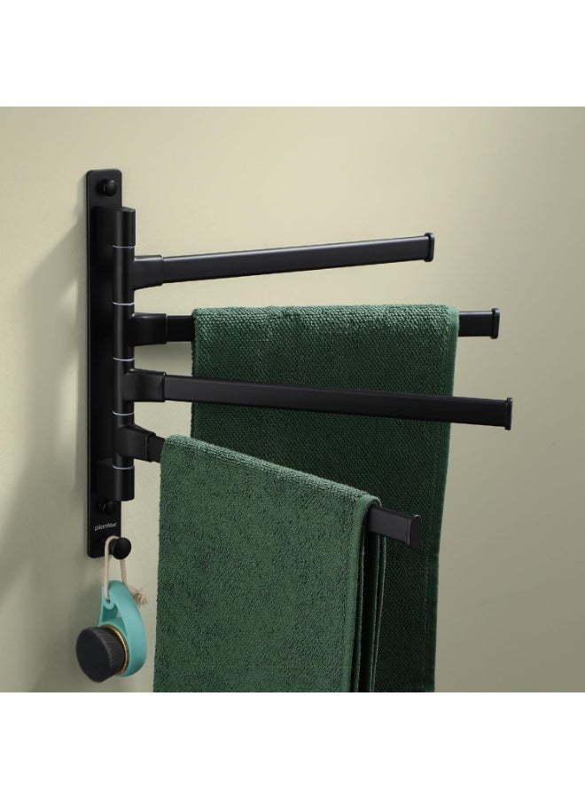 Plantex Aluminum 4-Arm Bathroom Swing Towel Hanger/Towel Holder/Towel Stand for Bathroom/Bathroom Accessories (Premium-Black) - Image 1