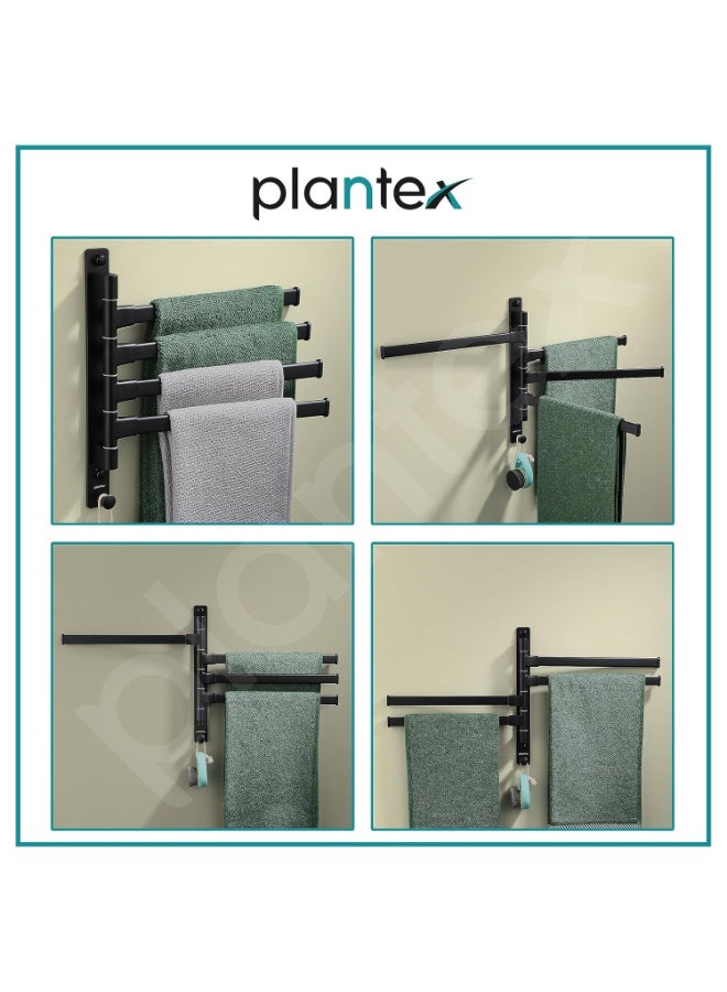 Plantex Aluminum 4-Arm Bathroom Swing Towel Hanger/Towel Holder/Towel Stand for Bathroom/Bathroom Accessories (Premium-Black) - Image 4