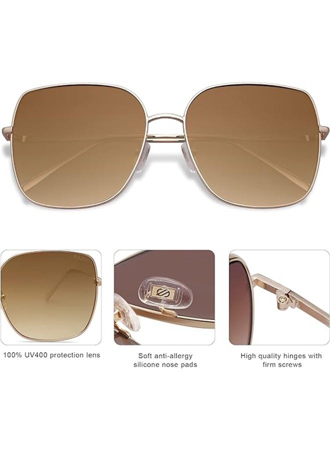 عام نظارات شمسية عصرية بإطار معدني مربع كبير الحجم للنساء والرجال بعدسات عاكسة مسطحة للحماية من الأشعة فوق البنفسجية - Image 4