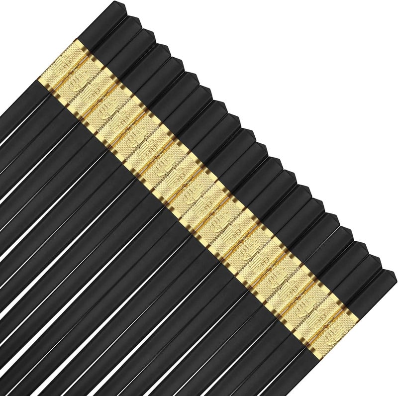 YTLX 10 Pairs Non-Slip Fiberglass Chopsticks, Reusable Chopsticks Gift Set Dishwasher Safe, Easy to Use and Clean, Square Lightweight for Home Kitchen, Hotel, Restaurant Dining Tools, Black and Gold - Image 2