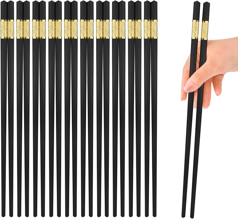 YTLX 10 Pairs Non-Slip Fiberglass Chopsticks, Reusable Chopsticks Gift Set Dishwasher Safe, Easy to Use and Clean, Square Lightweight for Home Kitchen, Hotel, Restaurant Dining Tools, Black and Gold - Image 1