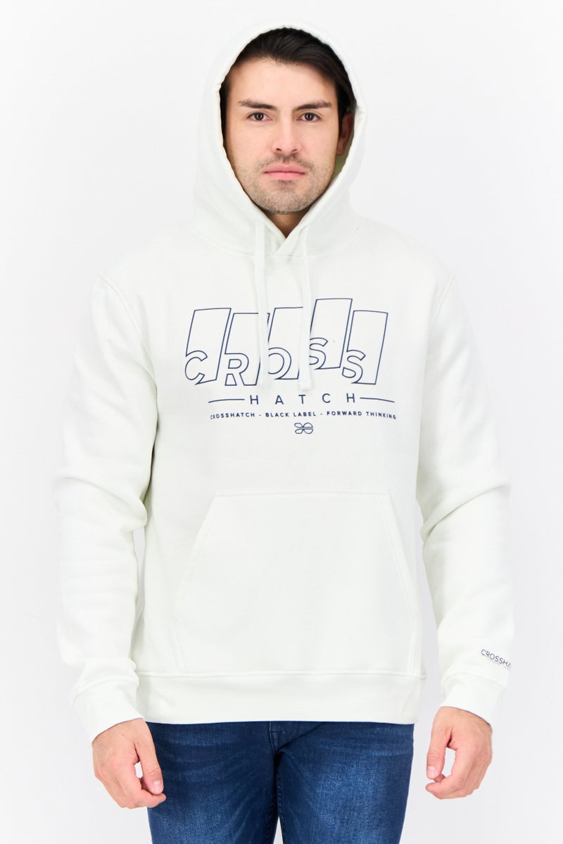 CROSSHATCH Men Hood With Drawstrings Graphic Print Long Sleeves Sweatshirt, White - Image 1