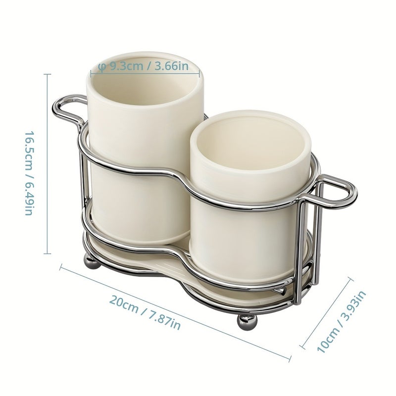 1pc Cutlery Holder, Silverware Cutlery Holder with Metal Frame, Utensil Holder with 2 Compartments, Cutlery Storage Organizer for Kitchen and Countertop - Image 5