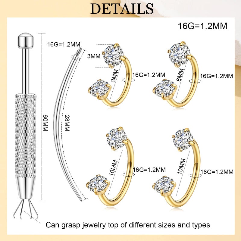 LORACOXS Horseshoe Nose Ring for Women, 20G 18G 16G Surgical Steel Nose Hoops, Multi-Purpose Nose Piercing Jewelry for Cartilage Helix Tragus Labret Septum Lips Ears - Image 4