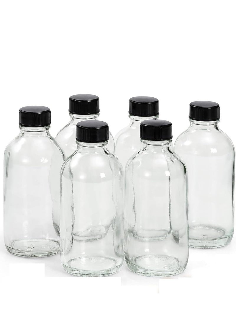 Luxoraq 150ml Glass Bottles with Black Plastic Lids, 6 Pcs– Leak-Proof Small Round Glass Jars for Water, Juice, Oil, Spices, Condiments, DIY Beauty Products, Kitchen Storage, Travel, and Pantry Organizer - Image 1
