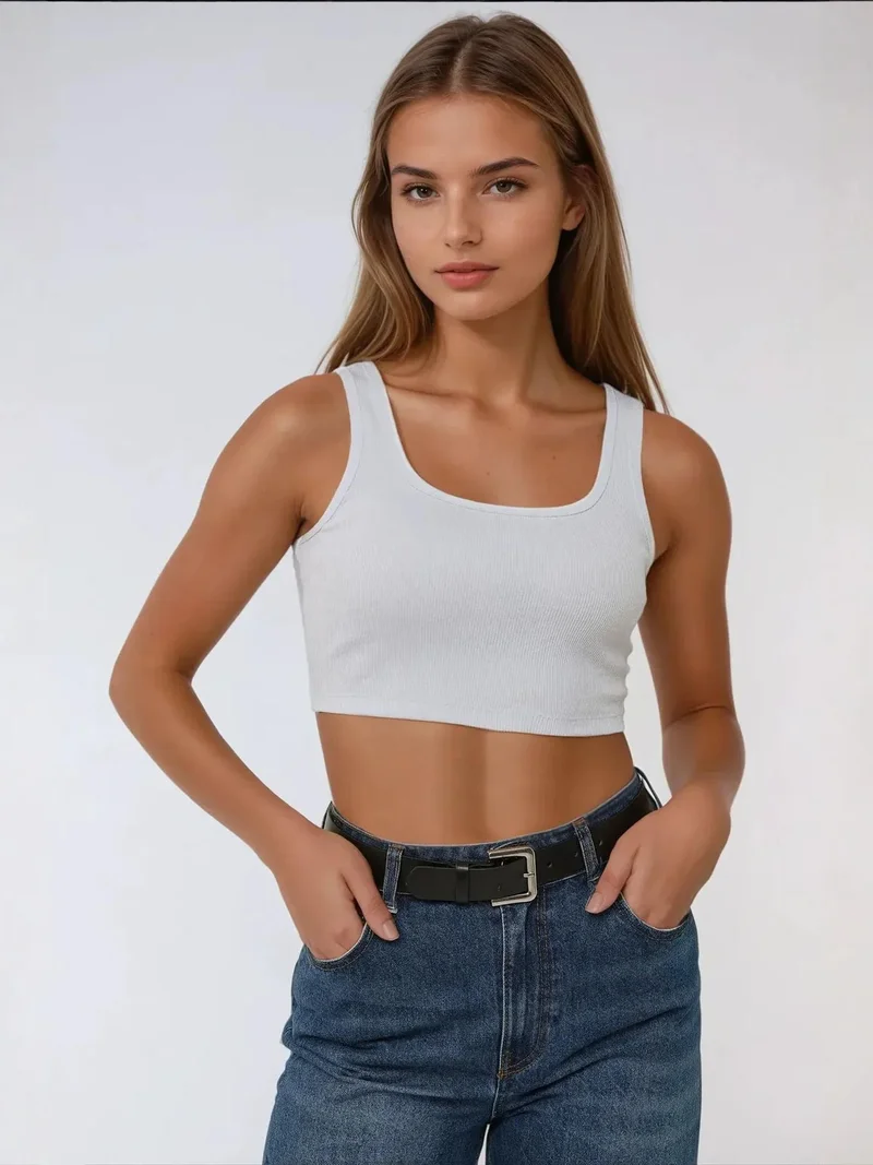 HICCUP Fitted Crew Neck Cropped Tank Top
