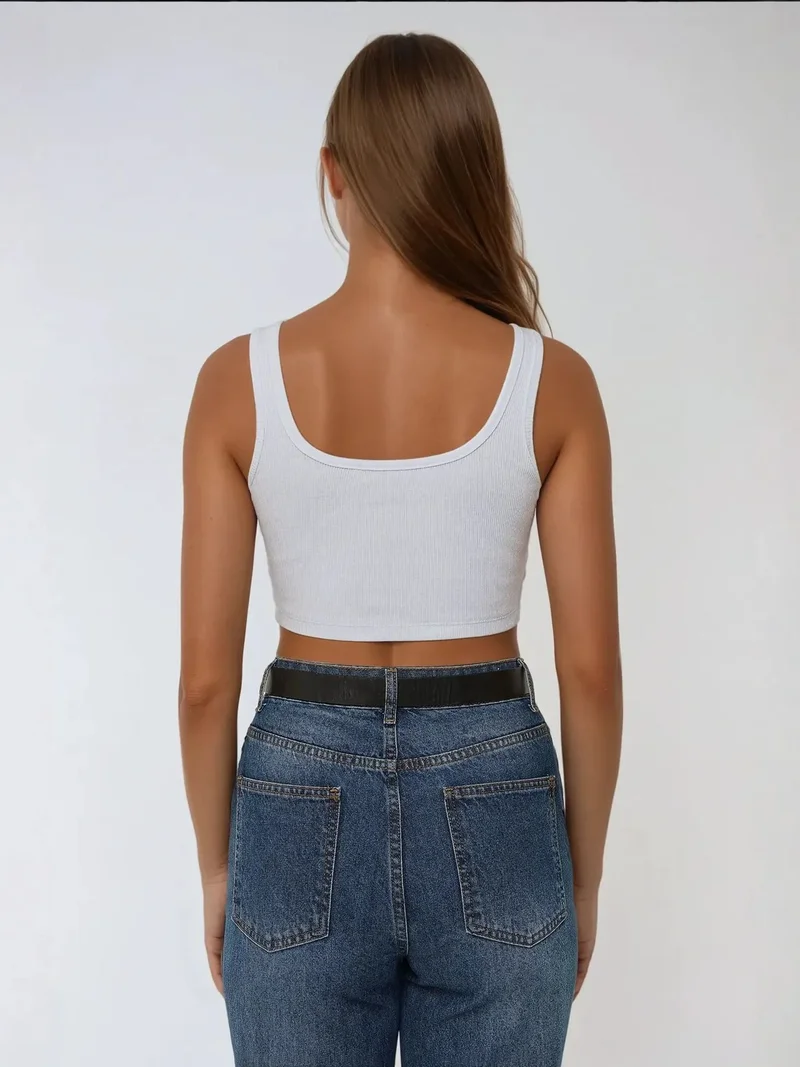 HICCUP Fitted Crew Neck Cropped Tank Top