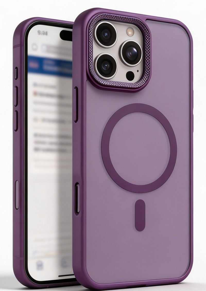 for iPhone 16 Pro Max Case Compatible with MagSafe,Magnetic Phone Case for iPhone 16 Pro Max,Diamond Texture Matte Anti-Fingerprint Shockproof Luxury INS Style Protective Cover Dark Purple - Image 1