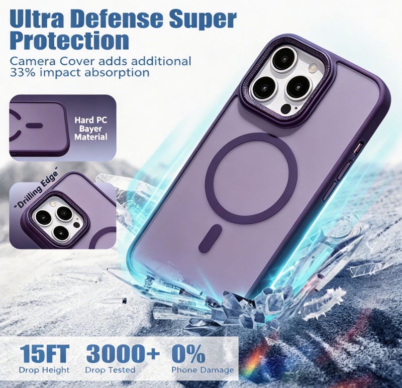 for iPhone 16 Pro Max Case Compatible with MagSafe,Magnetic Phone Case for iPhone 16 Pro Max,Diamond Texture Matte Anti-Fingerprint Shockproof Luxury INS Style Protective Cover Dark Purple - Image 3
