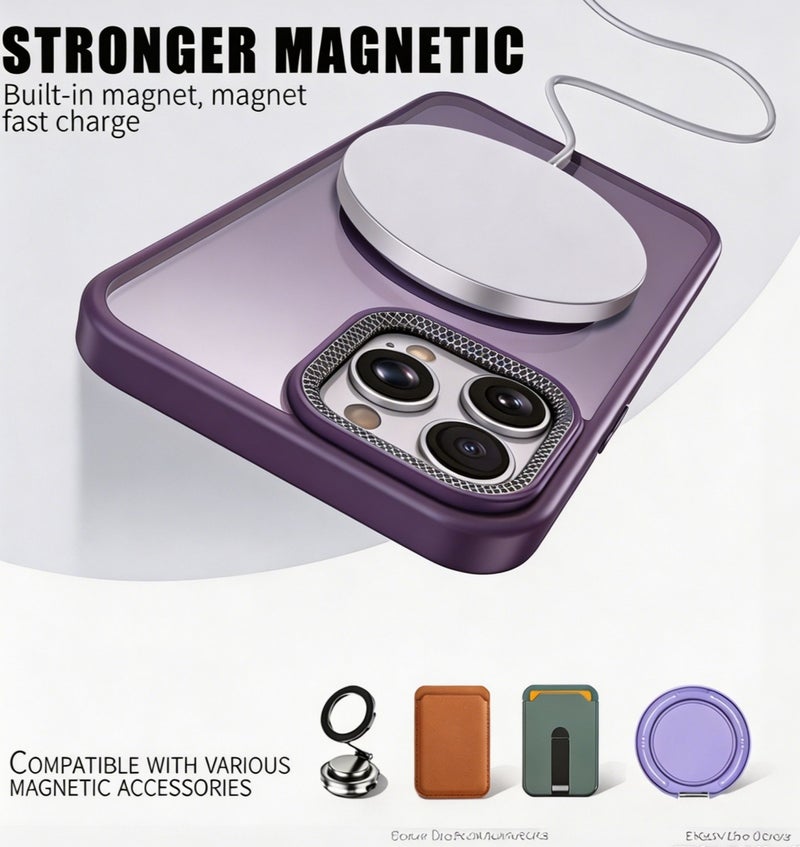 for iPhone 16 Pro Max Case Compatible with MagSafe,Magnetic Phone Case for iPhone 16 Pro Max,Diamond Texture Matte Anti-Fingerprint Shockproof Luxury INS Style Protective Cover Dark Purple - Image 2