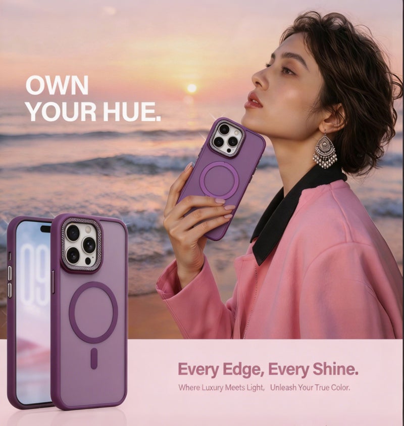 for iPhone 16 Pro Max Case Compatible with MagSafe,Magnetic Phone Case for iPhone 16 Pro Max,Diamond Texture Matte Anti-Fingerprint Shockproof Luxury INS Style Protective Cover Dark Purple - Image 4