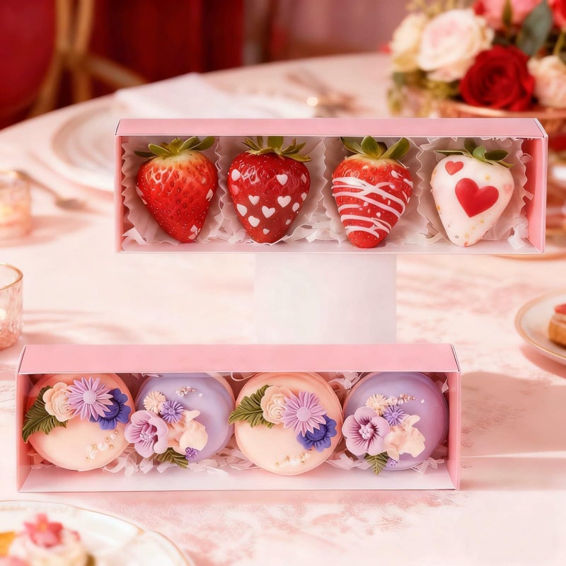 SLShePack 25Pcs 8x2.2x2 Inches Chocolate Covered Strawberry Boxes, Mcaron,Truffle,Chocolate Boxes Empty & Bakery Boxes for Cake,Strawberry,Bonbon,Dessert & Sweet Boxes Party Favors - Image 5