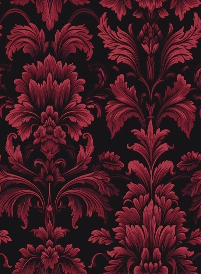 REDAMANCY Dark Black Red Damask Flowers Vintage Peel and Stick Wallpaper Stick on Contact Paper Vintage Wall Paper Easy Peel Off for nightstand Drawer Cabinet Renter - Image 1