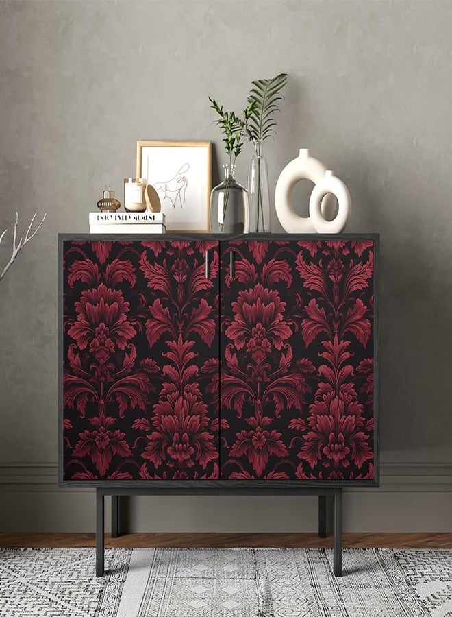 REDAMANCY Dark Black Red Damask Flowers Vintage Peel and Stick Wallpaper Stick on Contact Paper Vintage Wall Paper Easy Peel Off for nightstand Drawer Cabinet Renter - Image 4