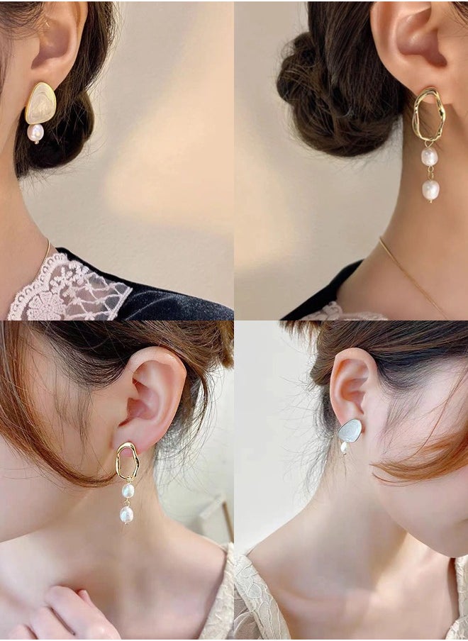 ShebSheb - Golden Asymmetry Jewelry Sets with Earrings Necklace,Irregularity Fashion Elegant Earrings Necklace with Imitation Pearl for Women Ladies Girls Gift - Image 1