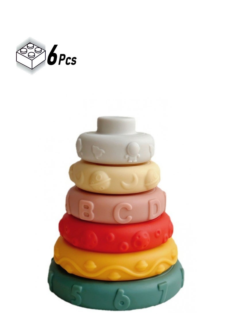 6 PCS Stacking Rings Soft Toys, Toddler Sensory Educational Blocks - Image 1