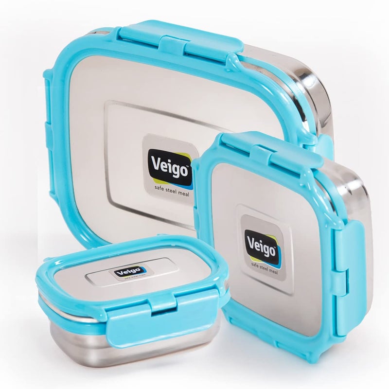 Veigo Lock N Steel 100% Air Tight 3 Pcs Celebration Gift Pack, Sky Blue, 1140 Milliliter - Image 1