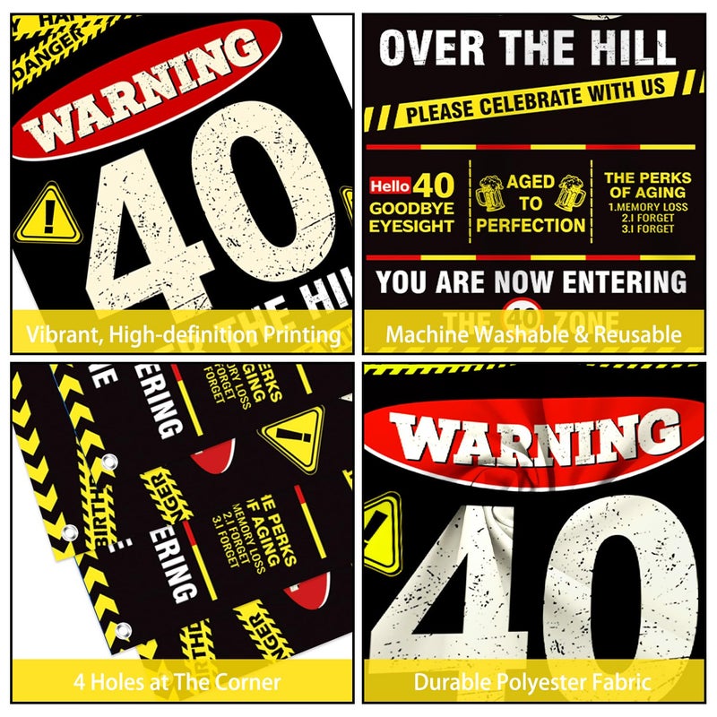KimaruLZ 40th Birthday Decorations for Men Women, Caution Happy 40th Birthday Party Supplies Decor with Backdrop, Banner, Balloons, Centerpieces, Hanging Swirls, Wall Signs, Sash, Hat - Image 5