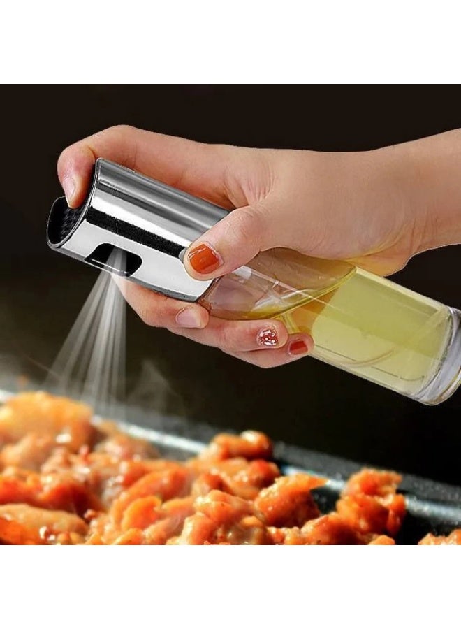 100ml Glass Oil Sprayer Bottle with Stainless Steel Cap – Refillable Fine Mist Dispenser for Cooking, Grilling & Salads – Clear