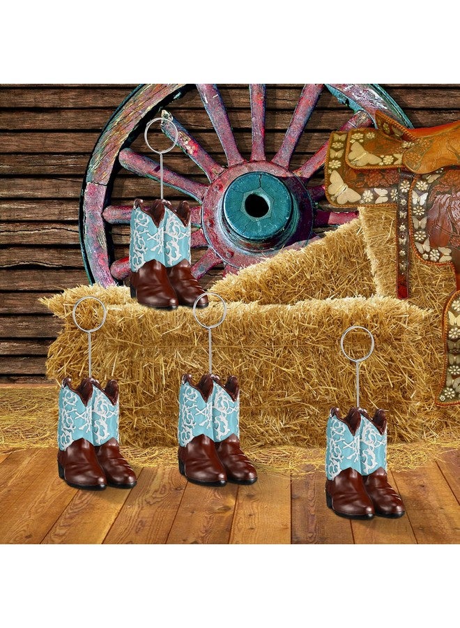 Tatuo 6 Pcs Cowboy Boots Table Number Holders Cute Photo Balloon Place Card Holder Cute Table Number Stands Picture Menu Memo Clips for Food Signs Party Wedding Anniversary Decorations (Blue) - Image 3