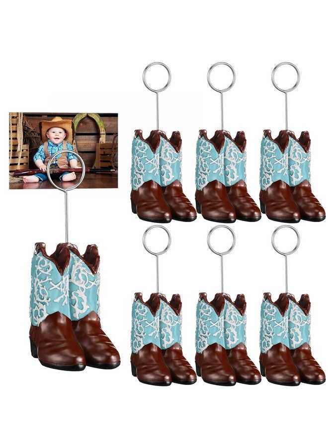 Tatuo 6 Pcs Cowboy Boots Table Number Holders Cute Photo Balloon Place Card Holder Cute Table Number Stands Picture Menu Memo Clips for Food Signs Party Wedding Anniversary Decorations (Blue) - Image 1