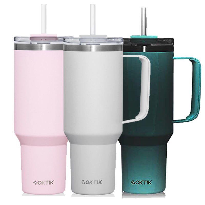 COKTIK 40 oz Tumbler With Handle and Straw Lid  Vacuum Insulated Travel Coffee Mug Stainless Steel Insulated Cup for Beverages  Leak-proof  Cupholder Friendly(Grey) - Image 1