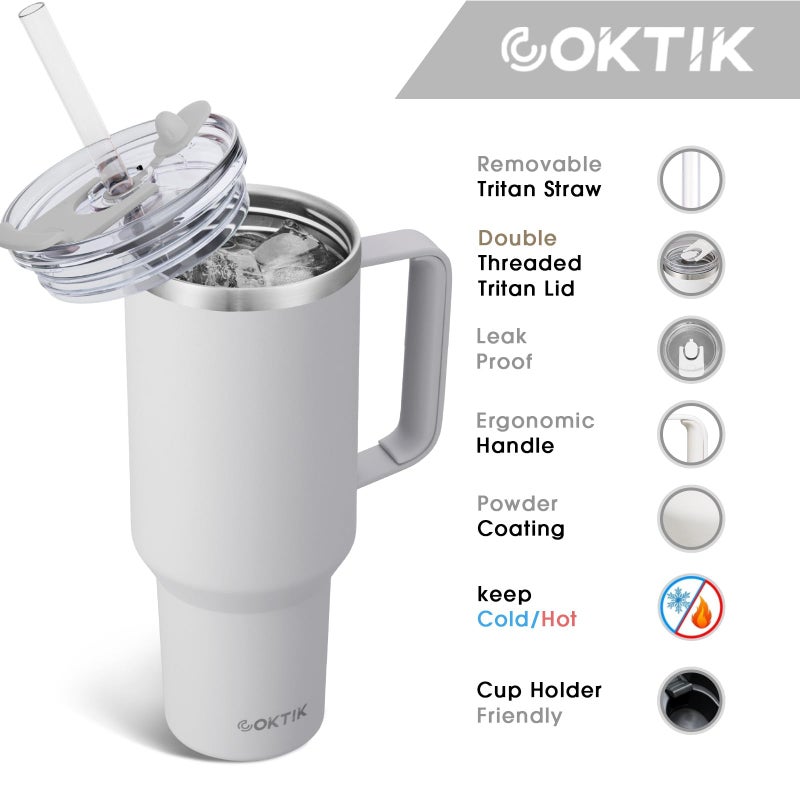 COKTIK 40 oz Tumbler With Handle and Straw Lid  Vacuum Insulated Travel Coffee Mug Stainless Steel Insulated Cup for Beverages  Leak-proof  Cupholder Friendly(Grey) - Image 2