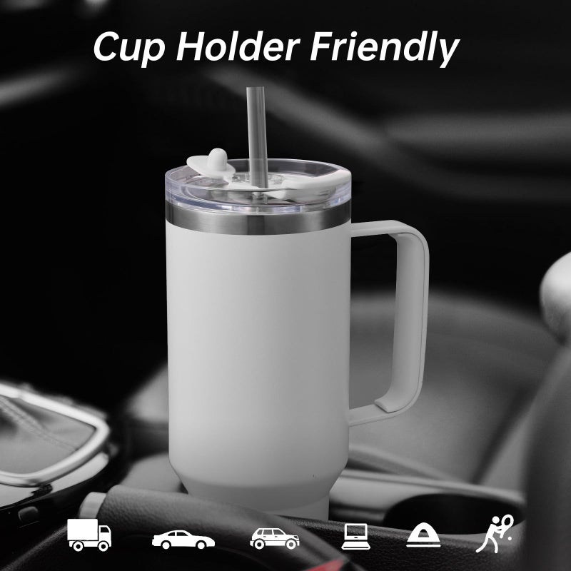 COKTIK 40 oz Tumbler With Handle and Straw Lid  Vacuum Insulated Travel Coffee Mug Stainless Steel Insulated Cup for Beverages  Leak-proof  Cupholder Friendly(Grey) - Image 5