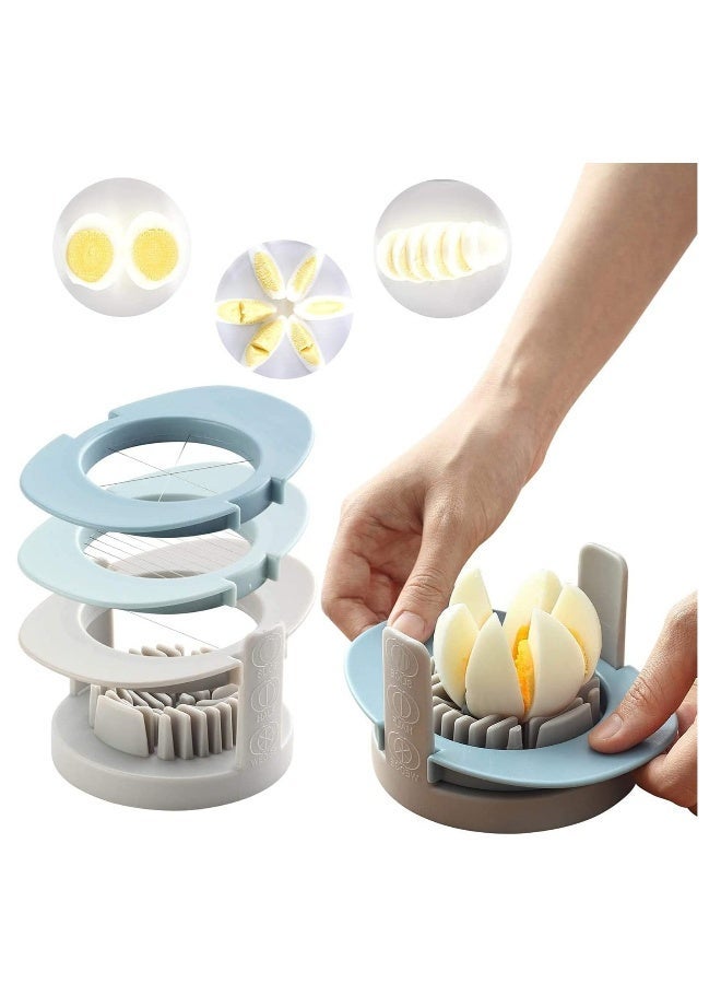 Eggs Slicers, 3 In 1 Egg Cutter Wedger Hard Boiled Fruit , Multifunctional Convenient Slicer with Stainless Steel Cutting Wires and Non-Slip Base(Blue)