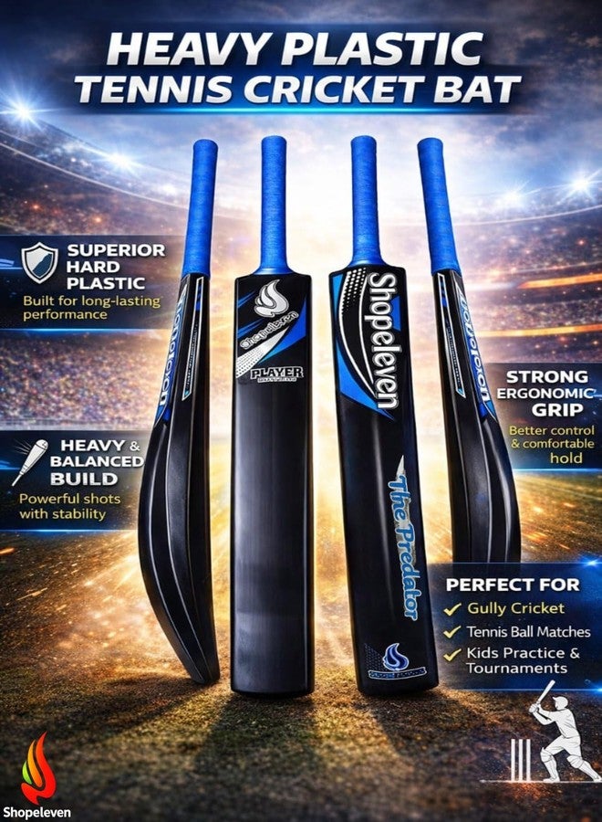 Shopeleven Solid Plastic Cricket Bat for All Tennis Balls (Natural, Full Size), Color-Blue - Image 5