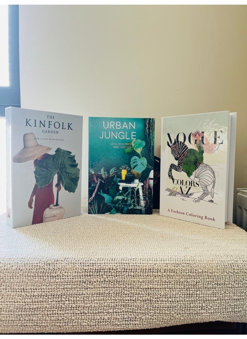 Knittingtr - Decorative Book Box, 3-Piece Box Set, Urban & Kinfolk & Vogue Green Decorative Book Box - Image 1