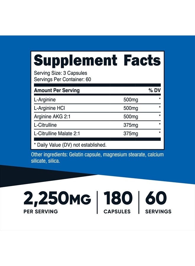 Nutricost Nitric Oxide Booster 750mg, 180 Capsules - 2250mg Per Serving - Gluten Free and Non-GMO - Image 2