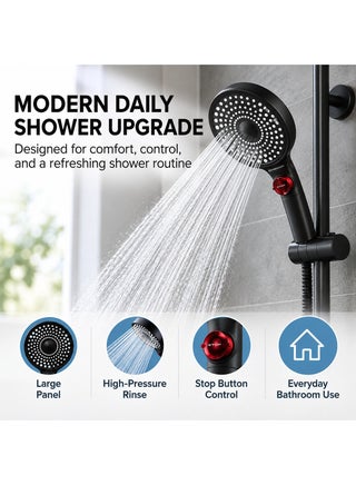 115mm Large Panel Handheld Shower Head – Black