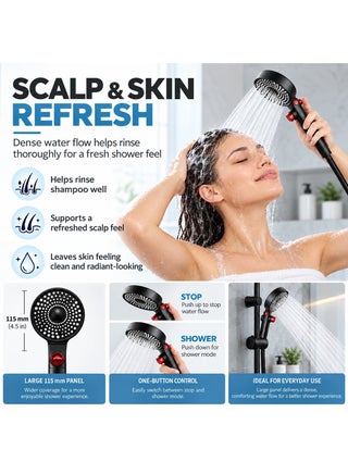 115mm Large Panel Handheld Shower Head – Black