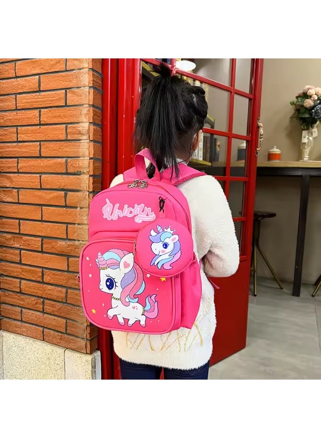 Serinovia Kids Bag Cute Cartoon Backpack with Coin Purse, Suitable for Primary school student Lightweight Bookbags for Girls Boys (Unicorn Pony -  Rose Red) - Image 5