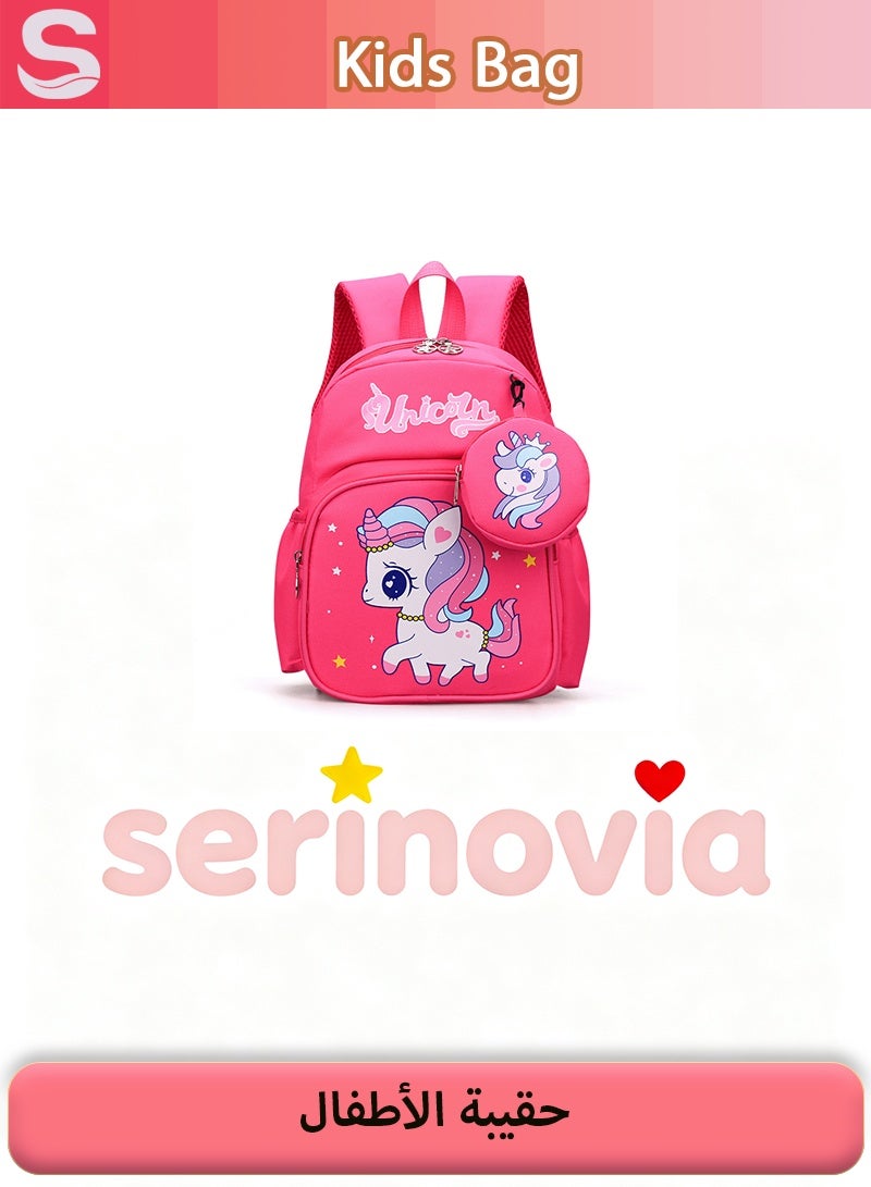Serinovia Kids Bag Cute Cartoon Backpack with Coin Purse, Suitable for Primary school student Lightweight Bookbags for Girls Boys (Unicorn Pony -  Rose Red) - Image 4