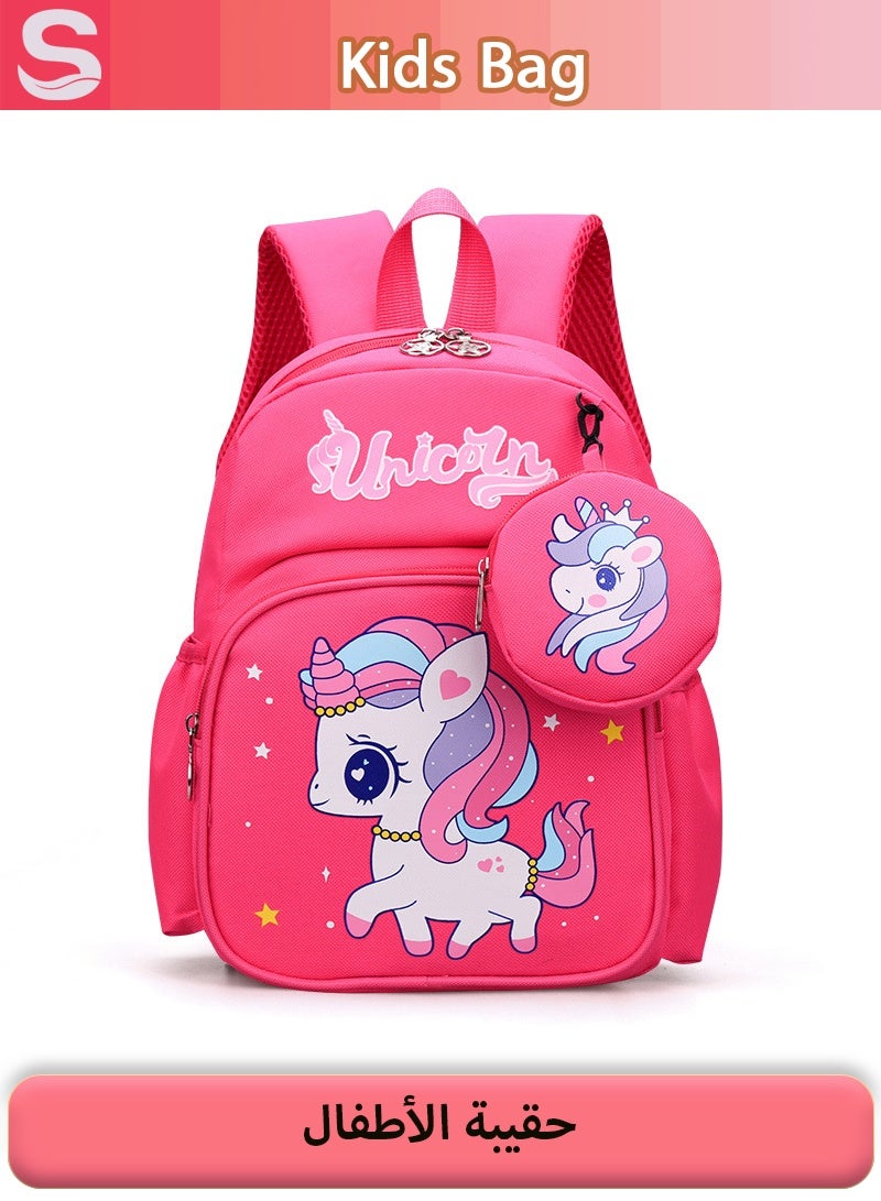 Serinovia Kids Bag Cute Cartoon Backpack with Coin Purse, Suitable for Primary school student Lightweight Bookbags for Girls Boys (Unicorn Pony -  Rose Red) - Image 1