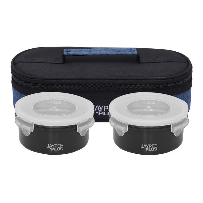 STAINLESS STEEL INNER MICROPAC 2 CONTAINER LUNCH BOX LEAK PROOF MICROWAVE SAFE INSULATED LUNCH BOX AIR TIGHT INSULATED TIFFIN BOX FOR OFFICE 400 ML BLACK
