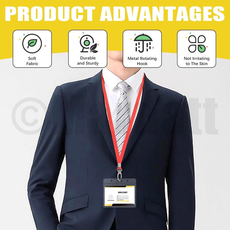 Mardatt Clear Name Tags with Neck Lanyard, Plastic Horizontal Name Tags ID Card Holders Badge Name Tag Flat Neck Lanyards with Swivel Hook for Business School (Black) - Image 4