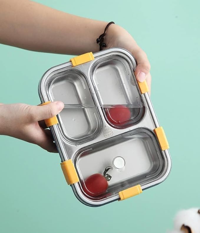 POLMI Stainless Steel Lunch Box 3 Compartments 750ml Insulated Leakproof Container with Lid Multicolor - Image 3