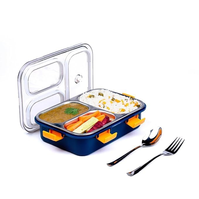 POLMI Stainless Steel Lunch Box 3 Compartments 750ml Insulated Leakproof Container with Lid Multicolor - Image 1