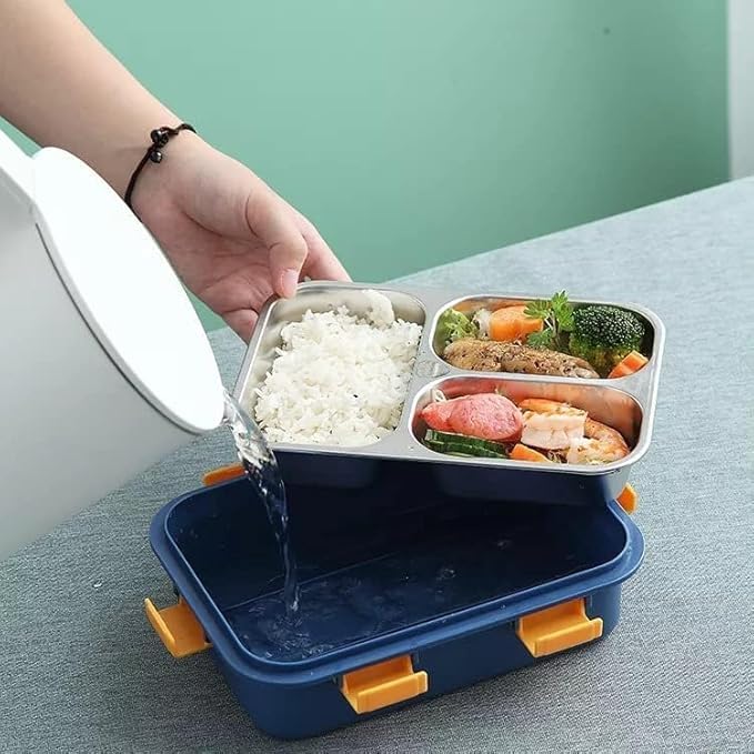 POLMI Stainless Steel Lunch Box 3 Compartments 750ml Insulated Leakproof Container with Lid Multicolor - Image 2