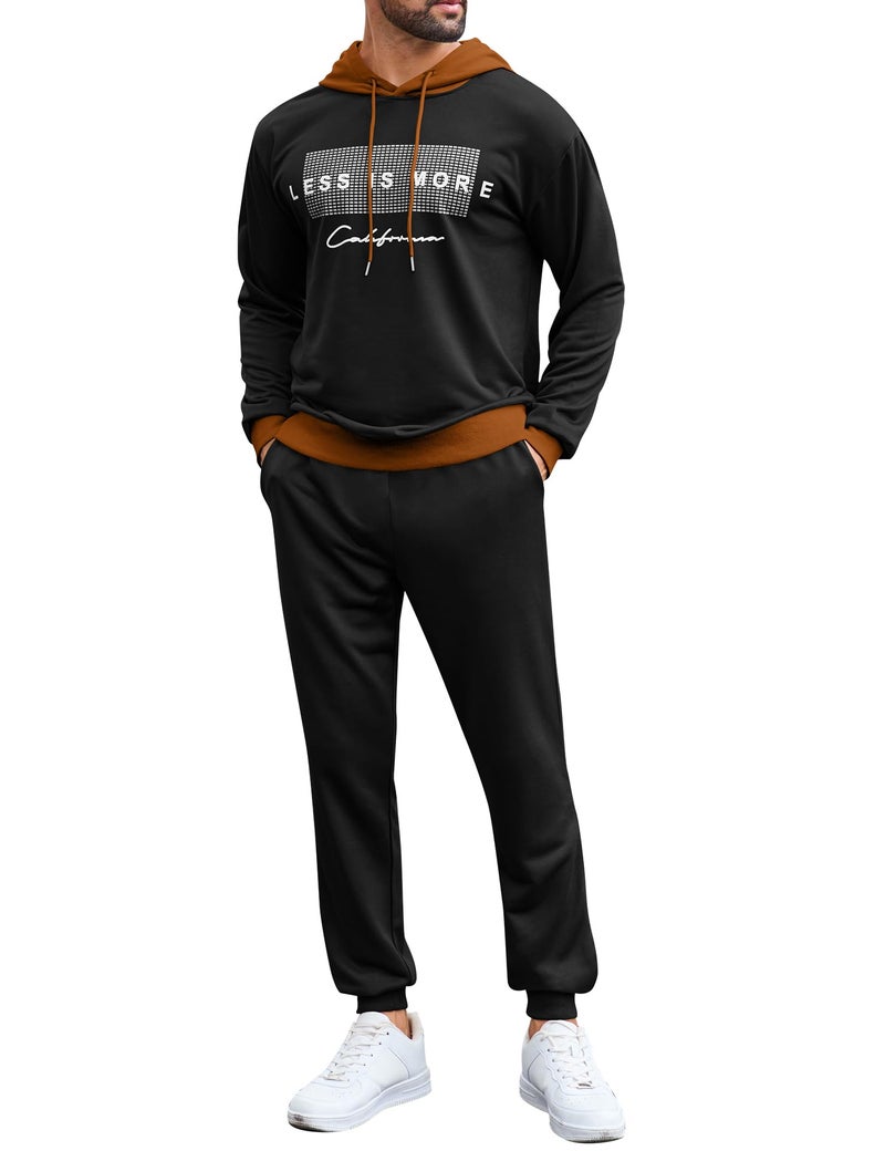 LecGee Men Tracksuits 2 Piece Sets Fall Long Sleeve Hoodie Sweatshirt Pullover Sweatpants Casual Tracksuit Outfits(BR,L) - Image 2